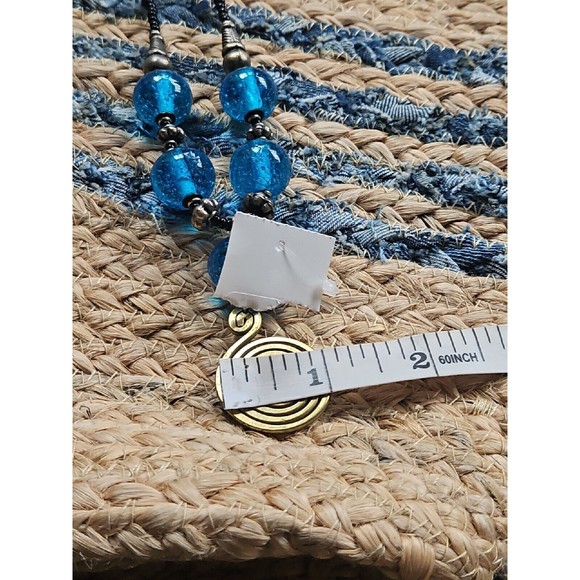 Turquoise Glass Beaded & Brass Necklace - Picture 7 of 8